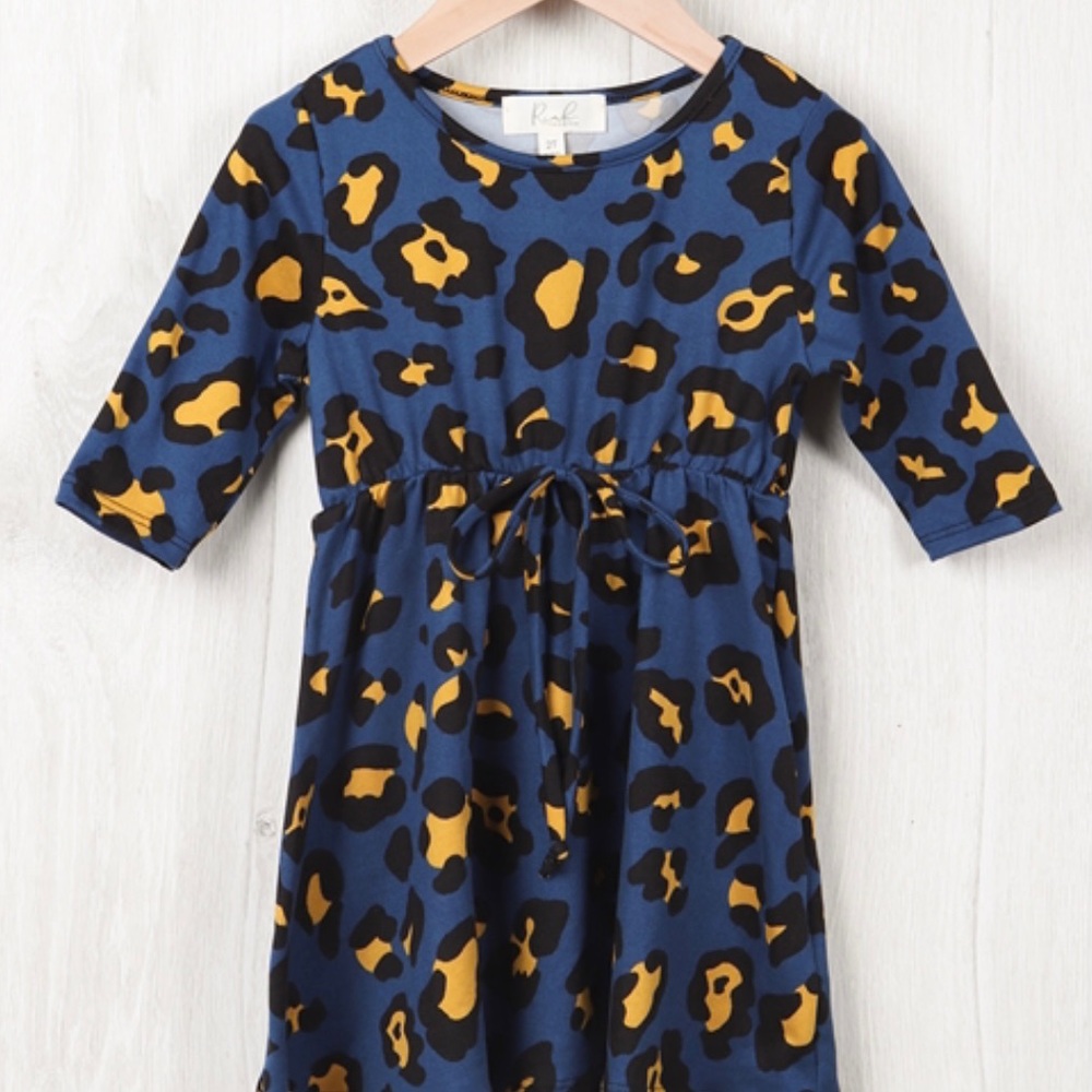 Toddler girl cheetah print navy blue/yellow dress, boutique various sizes
